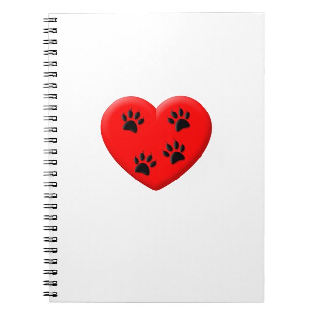 Caderno Espiral Coração Vermelho E Patas Do Gato (Frente)