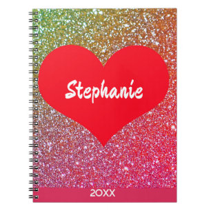 Caderno Espiral Coração Vermelho Rosa Dourado Brilho Dia dos Namor