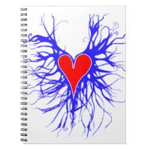 Caderno Espiral Coração vermelho sobre fundo azul