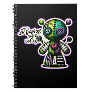 Caderno Espiral Coração Violeta Verde Estranho e Incomum Urso Vodu