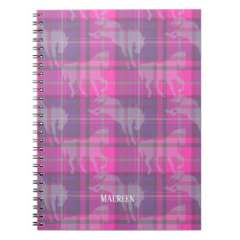 Caderno Espiral Coração xadrez rosa roxo personalizado preppy