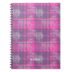 Caderno Espiral Coração xadrez rosa roxo personalizado preppy