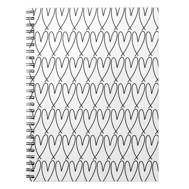 Caderno Espiral Corações Bonitos e Caprichosos Preto e Branco (Frente)