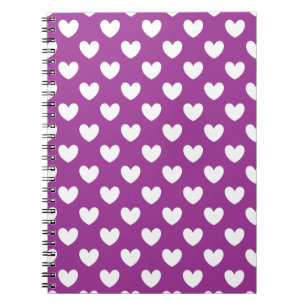 Caderno Espiral Corações brancos de polca em roxo