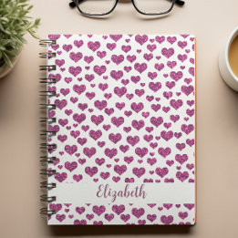 Caderno Espiral Corações Brilhantes Cor-de-Rosa Personalizados