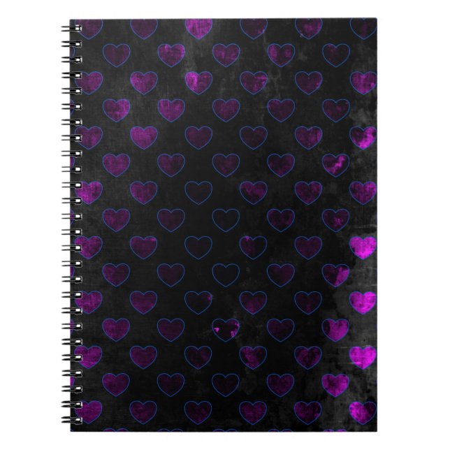 Caderno Espiral Corações Brilhantes Roxo Em Preto Vestido (Frente)