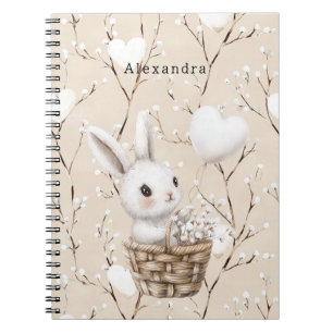 Caderno Espiral Corações Coelhinhos Brancos em uma Cesta