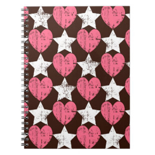 Caderno Espiral Corações com Threadbare Retro Textura de Estrelas