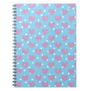 Caderno Espiral Corações cor-de-rosa e bolinhas brancas