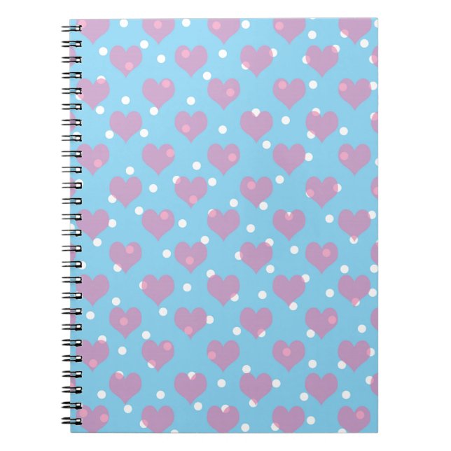 Caderno Espiral Corações cor-de-rosa e bolinhas brancas (Frente)