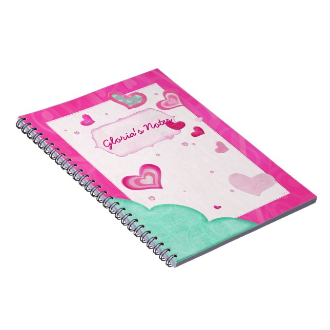 Caderno Espiral Corações cor-de-rosa Jeweled PERSONALIZED DIARY JO (Lado Direito)