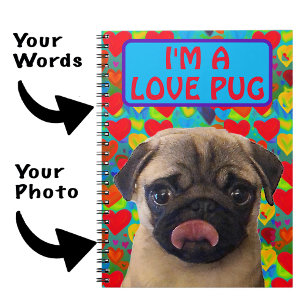 Caderno Espiral Corações de Amor de São Valentim Foto Pug Cachorro