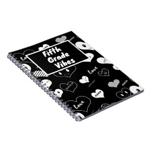 Caderno Espiral Corações de Amor Negro e Branco Víblias de Quinto
