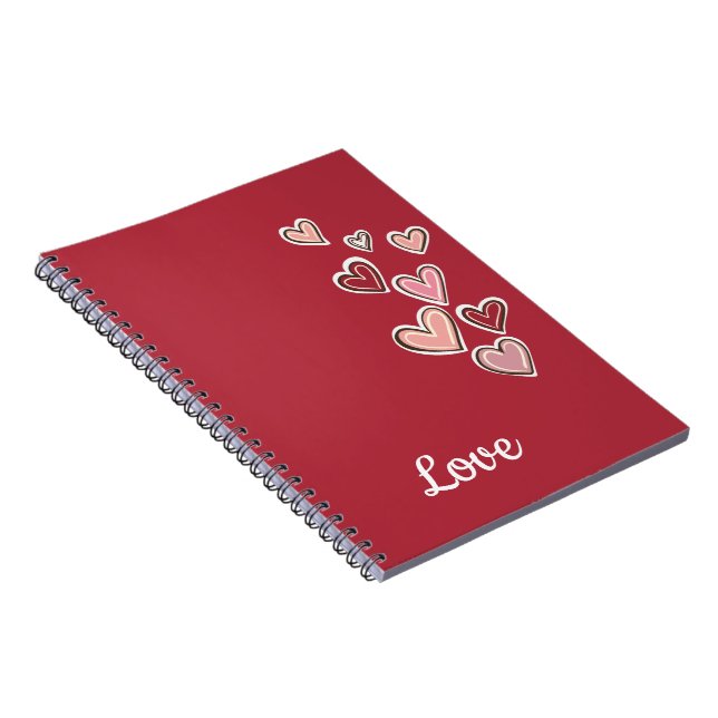 Caderno Espiral Corações de Amor Rosa Vermelho (texto branco) (Lado Direito)