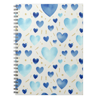 Caderno Espiral Corações de Aquarela Azul Fresco