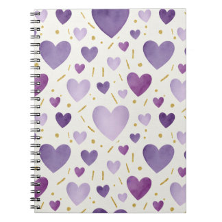 Caderno Espiral Corações de Aquarela Roxa Real
