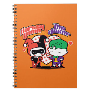Caderno Espiral Corações de Chibi Harley Quinn e Chibi
