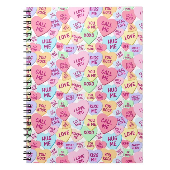 CADERNO ESPIRAL CORAÇÕES DE CONVERSA DE NAMORADOS COR PASTEL (Frente)