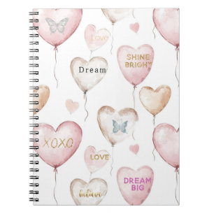 Caderno Espiral Corações de Creme Rosa Inspiradores