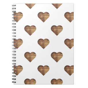 Caderno Espiral Corações de Madeira Marrom-Russo Simétrico Grande
