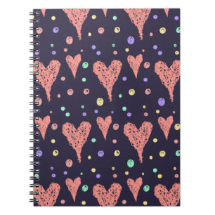 Caderno Espiral Corações de Padrão Corações Coloridas Girly Modern