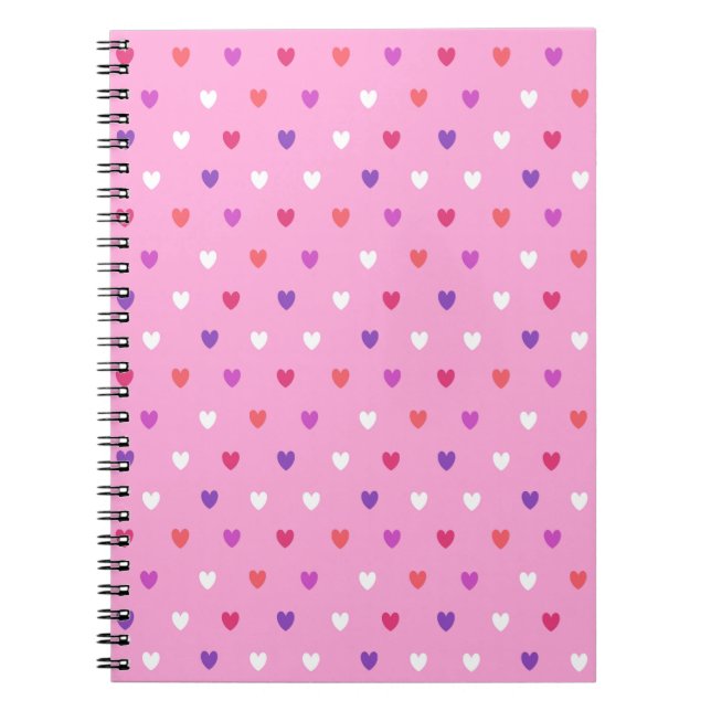 Caderno Espiral Corações de polca a rosa (Frente)