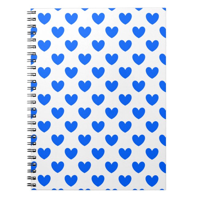 Caderno Espiral Corações de polca azul em branco (Frente)