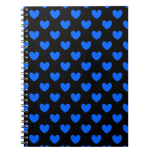 Caderno Espiral Corações de polca azul em preto