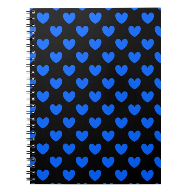 Caderno Espiral Corações de polca azul em preto (Frente)