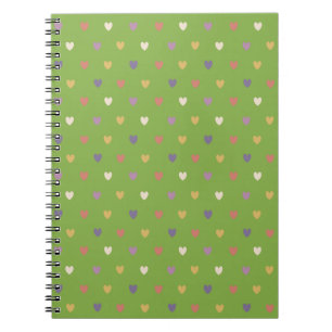 Caderno Espiral Corações de polca em verde-verde