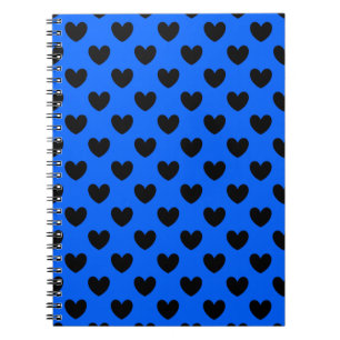 Caderno Espiral Corações de polca pretos em azul
