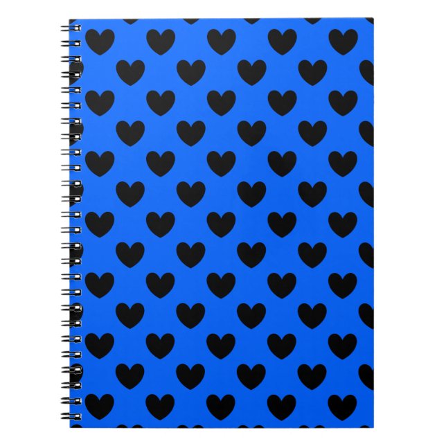 Caderno Espiral Corações de polca pretos em azul (Frente)