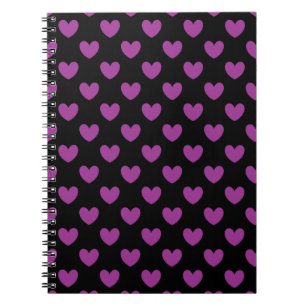 Caderno Espiral Corações de polca roxa em preto