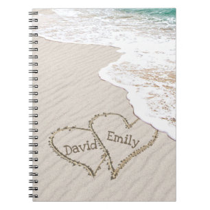 Caderno Espiral Corações de Praia com Nomes