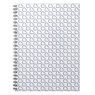 Caderno Espiral Corações desenhados à mão design azul escuro sobre