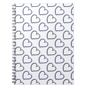 Caderno Espiral Corações desenhados à mão design azul escuro sobre