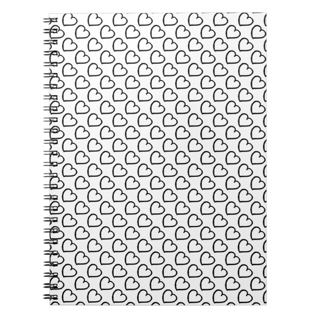 Caderno Espiral Corações desenhados à mão design preto em branco (Frente)