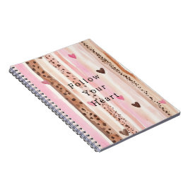 Caderno Espiral Corações do Leopardo Castanho-Cor-de-Rosa