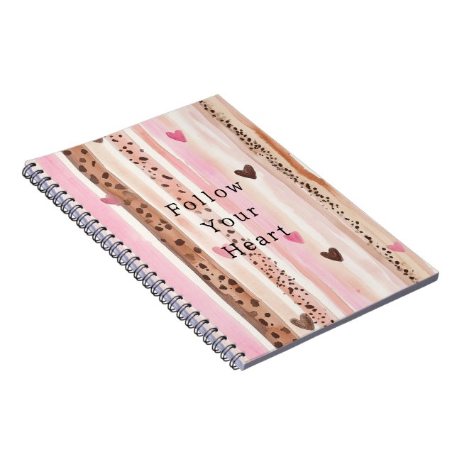 Caderno Espiral Corações do Leopardo Castanho-Cor-de-Rosa (Lado Direito)