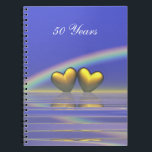 Caderno Espiral Corações do Ouro do 50º aniversário<br><div class="desc">Notebook com minha imagem de ouros flutuando na água sob um arco-íris. O texto personalizável diz "50 Anos".</div>