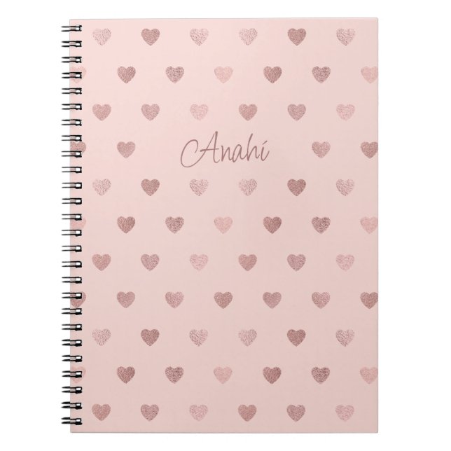 Caderno Espiral Corações Douradas de Bolinhas Rosa Rosa Personaliz (Frente)