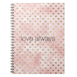 Caderno Espiral Corações Dourados de Cor de Água Cor Rosa Esbranqu