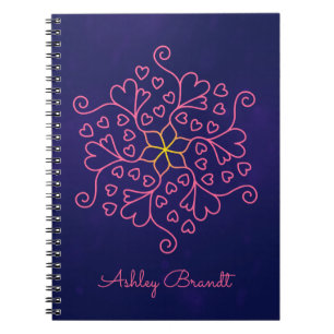 Caderno Espiral Corações e Flores Inspiradas em Mandala