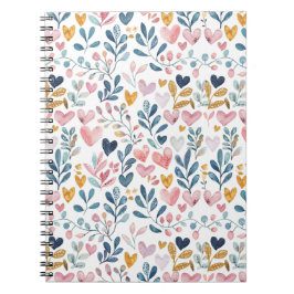 Caderno Espiral Corações em aquarela