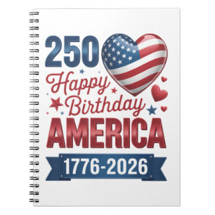 Caderno Espiral Corações EUA 1776 2026 4 de julho