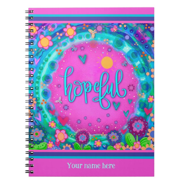 Caderno Espiral Corações Florais Cor-de-Rosa Personalizados, Diver (Frente)