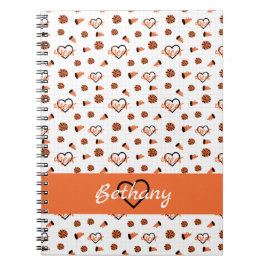Caderno Espiral Corações Laranja Cheer, Pom Poms, Padrão Megafone