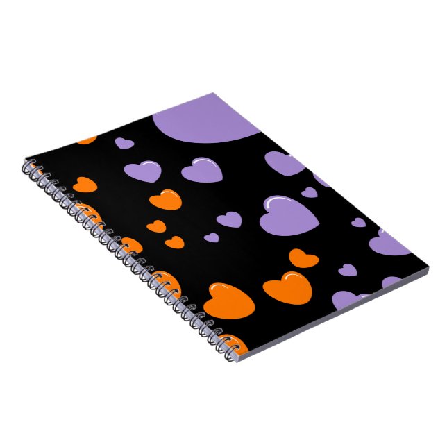 Caderno Espiral corações laranja e roxo bolinhas (Lado Direito)