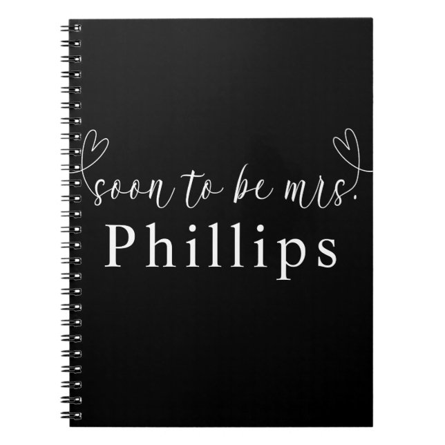 Caderno Espiral Corações Modernos Preto Branco Sra. Em Breve Casam (Frente)
