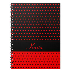 Caderno Espiral Corações Na moda, vermelho e preto, nome/ Modelo